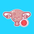 Cute sad woman uterus organ with bad bacteria